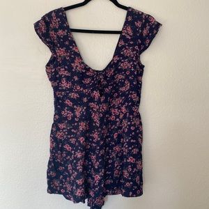 Navy Blue and Pink Floral Romper